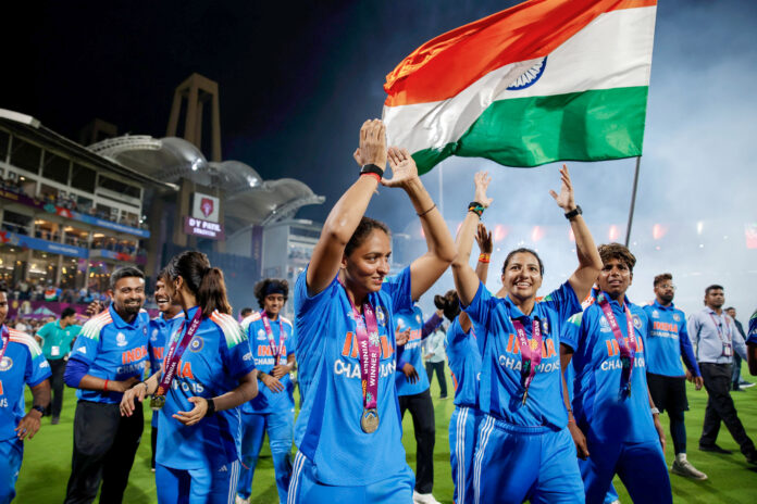 Post-Match Celebration Following Team India Womens Win in ICC Womens World Cup Final